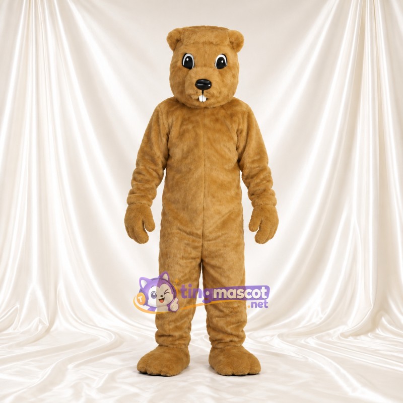 Costume de mascotte Castor – doré – Devant (petit); Dents; Oreilles arrondies Costume de mascotte Castor – doré – Devant (petit); Dents; Oreilles arrondies