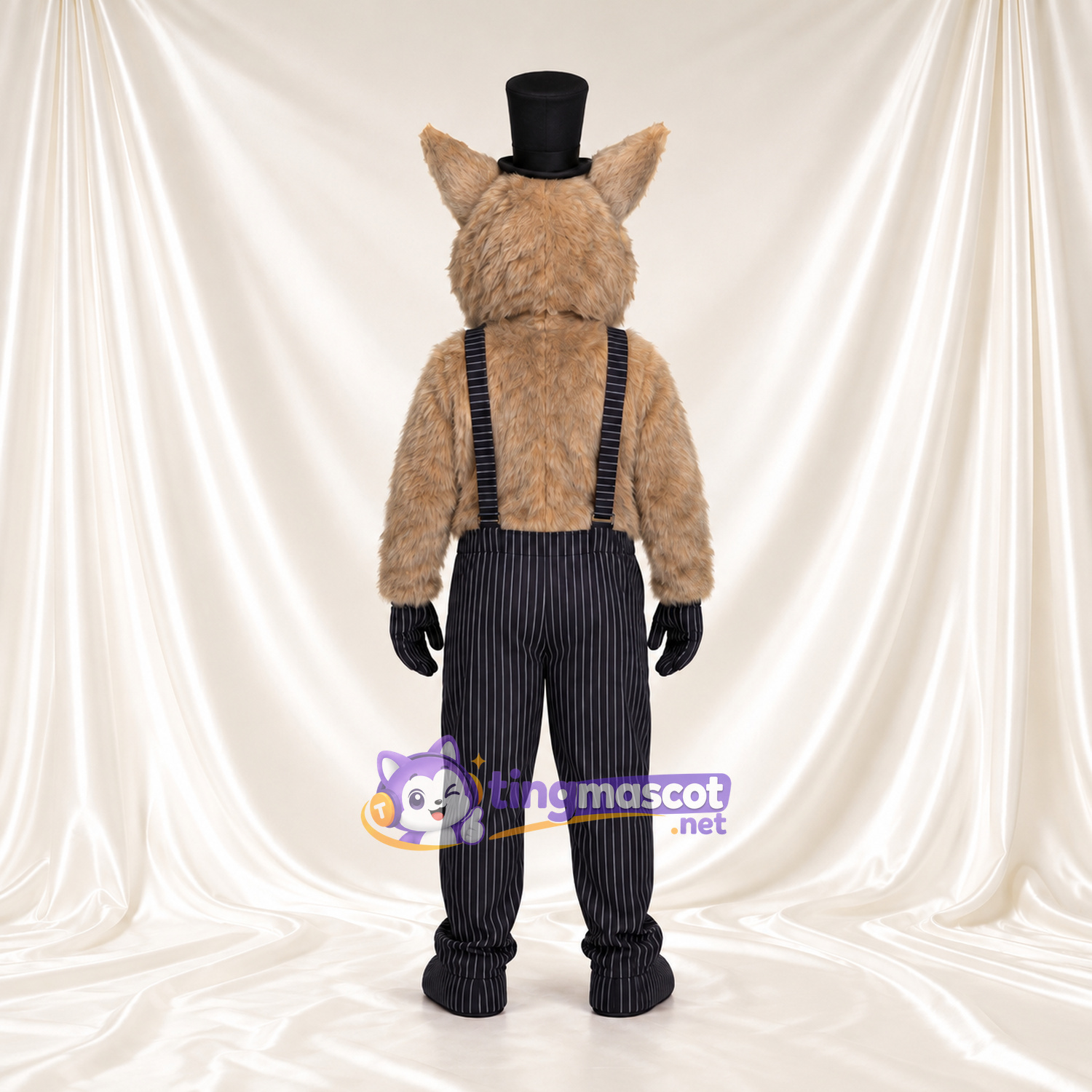 Costume de mascotte Loup – brun clair – Haut-de-forme (noir); Pantalon Costume de mascotte Loup – brun clair – Haut-de-forme (noir); Pantalon