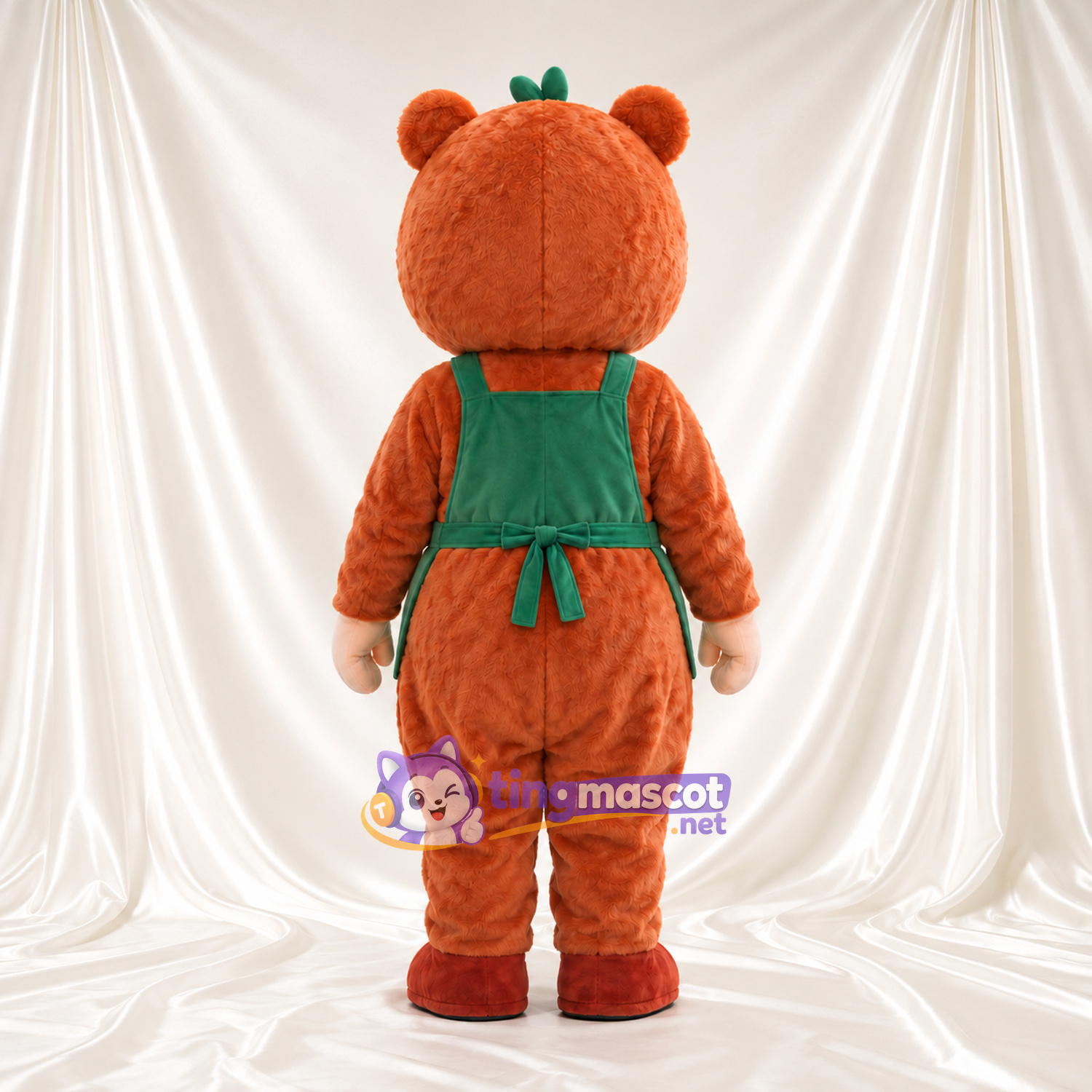 Bear-Hooded Character Mascot Costume - Green Apron and Cooking Pot Bear-Hooded Character Mascot Costume - Green Apron and Cooking Pot