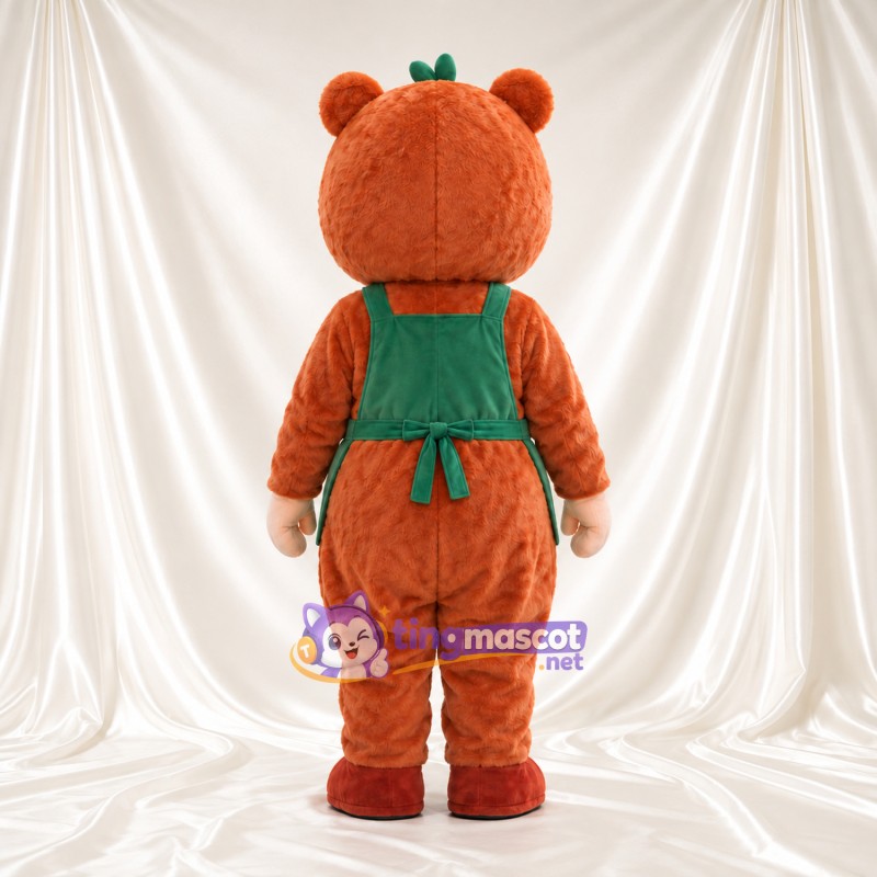 Bear-Hooded Character Mascot Costume - Green Apron and Cooking Pot Bear-Hooded Character Mascot Costume - Green Apron and Cooking Pot