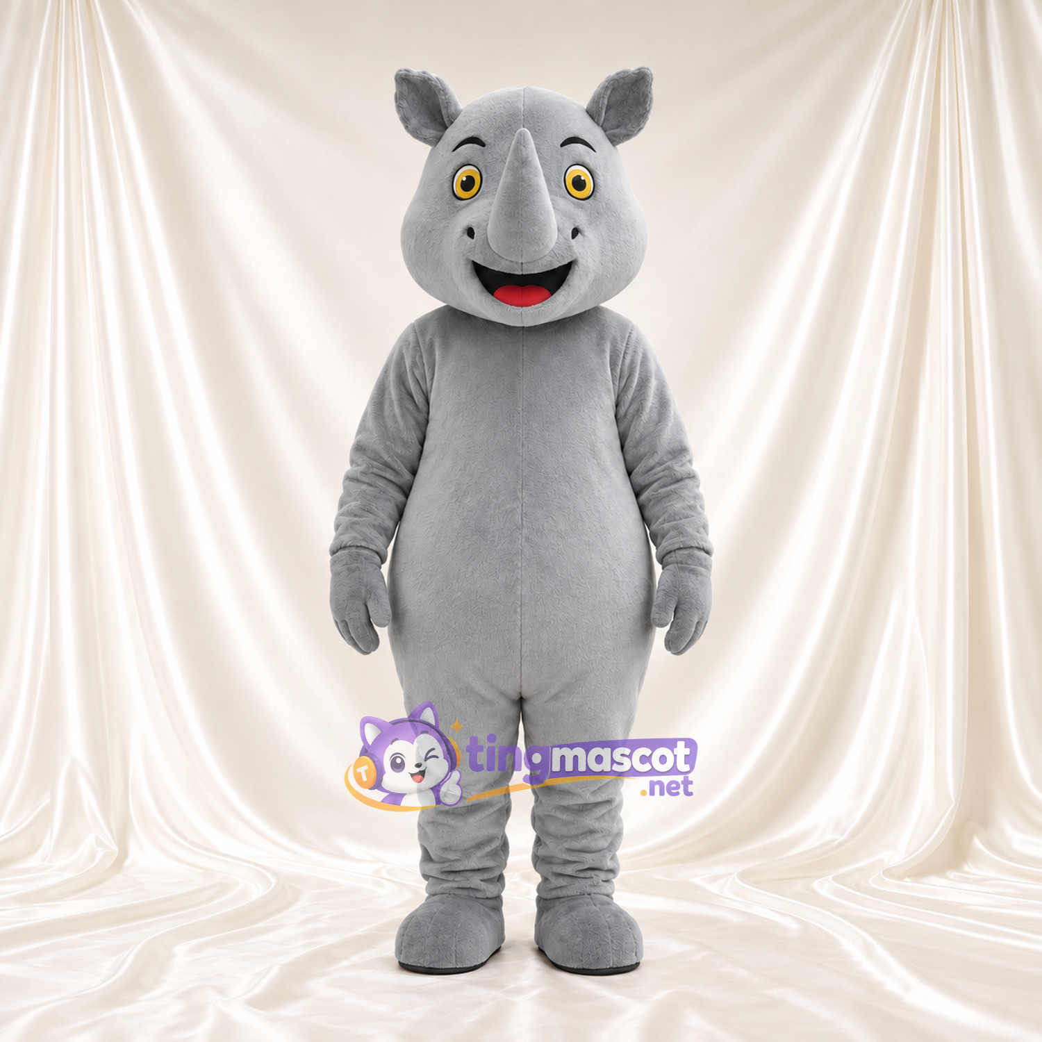 Costume de mascotte Rhinocéros – gris – Corne (petit); Yeux (jaune) Costume de mascotte Rhinocéros – gris – Corne (petit); Yeux (jaune)
