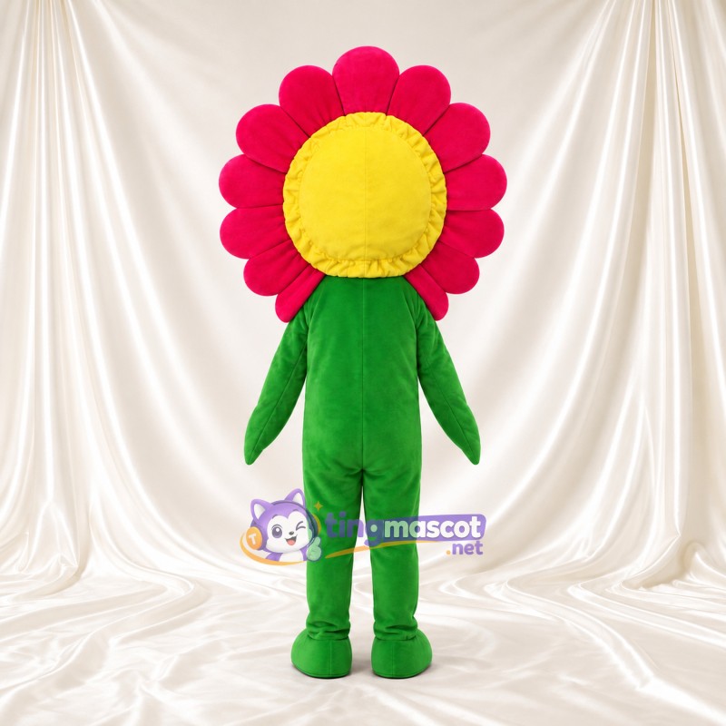 Costume de mascotte Fleur – rose – Visage souriant (jaune); Corps (vert) Costume de mascotte Fleur – rose – Visage souriant (jaune); Corps (vert)
