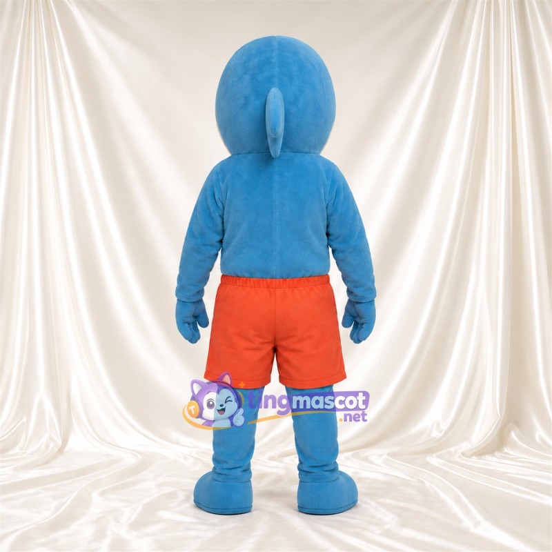 Maskottchenkostüm Delfin – blau – Bauch (creme); Shorts (orange) Maskottchenkostüm Delfin – blau – Bauch (creme); Shorts (orange)
