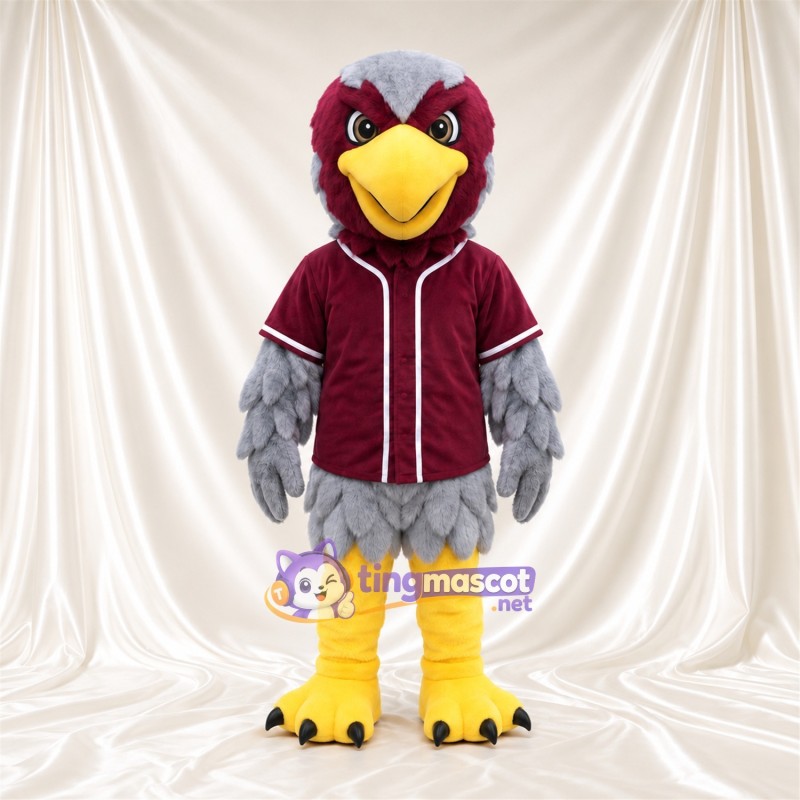 Costume de mascotte Aigle – gris – Chemise (bordeaux); Jambes (jaune) Costume de mascotte Aigle – gris – Chemise (bordeaux); Jambes (jaune)