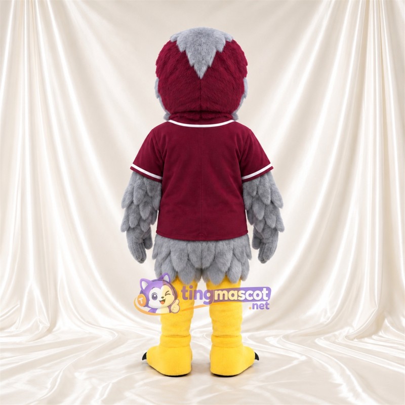 Costume de mascotte Aigle – gris – Chemise (bordeaux); Jambes (jaune) Costume de mascotte Aigle – gris – Chemise (bordeaux); Jambes (jaune)