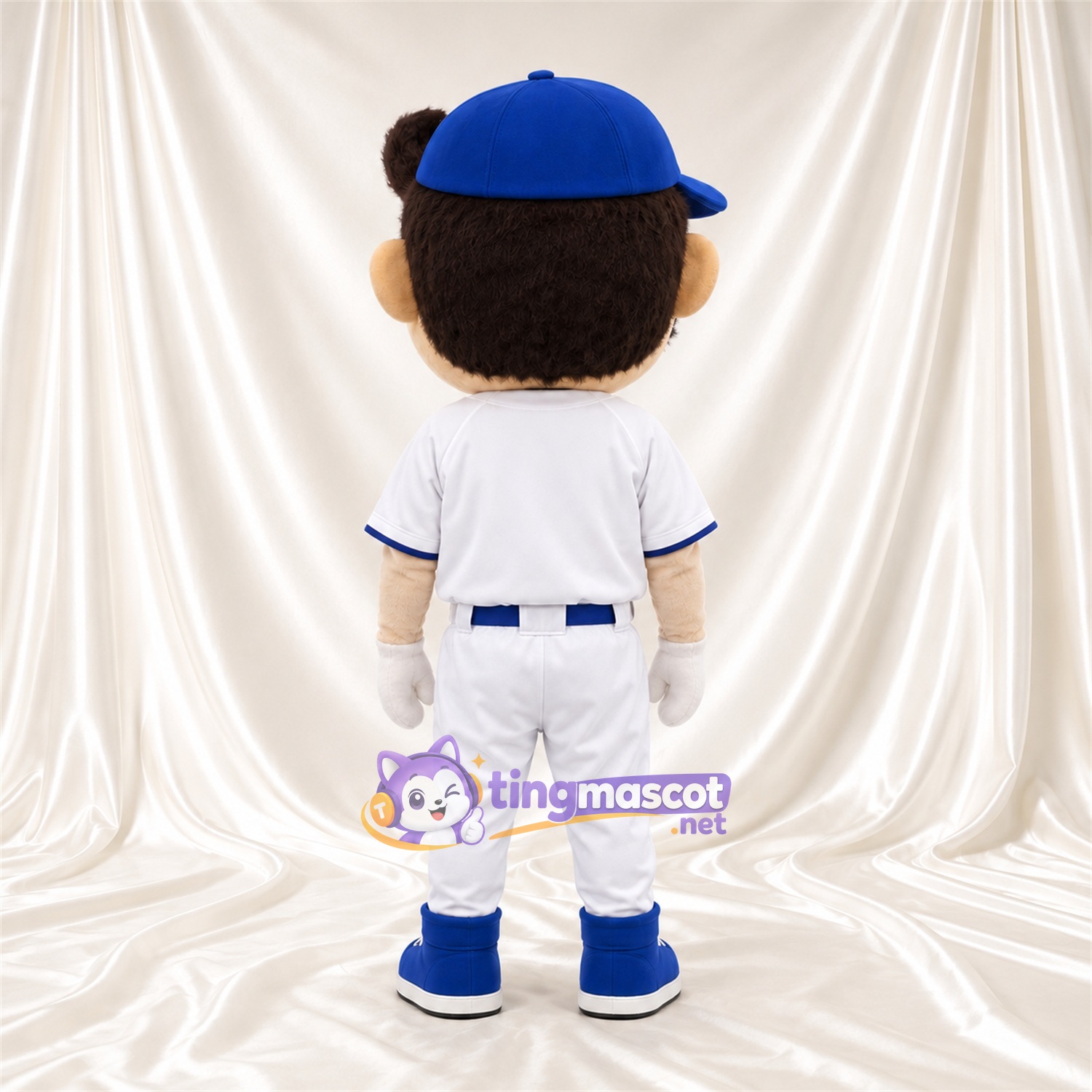 Baseball Boy Mascot Costume - White Uniform and Blue Cap Baseball Boy Mascot Costume - White Uniform and Blue Cap