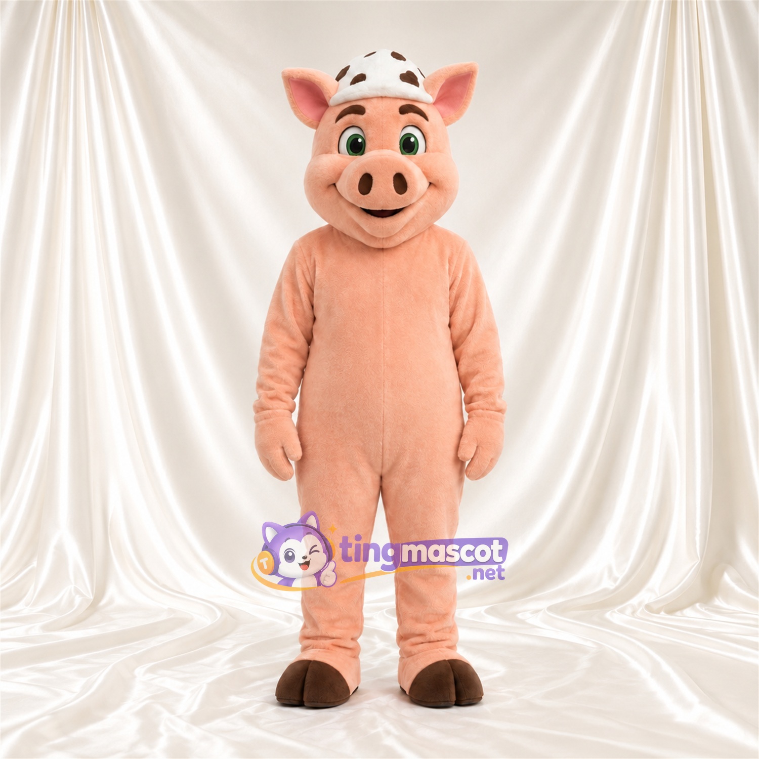 Costume de mascotte Cochon – rose – Casquette (blanc); Sabots (marron) Costume de mascotte Cochon – rose – Casquette (blanc); Sabots (marron)