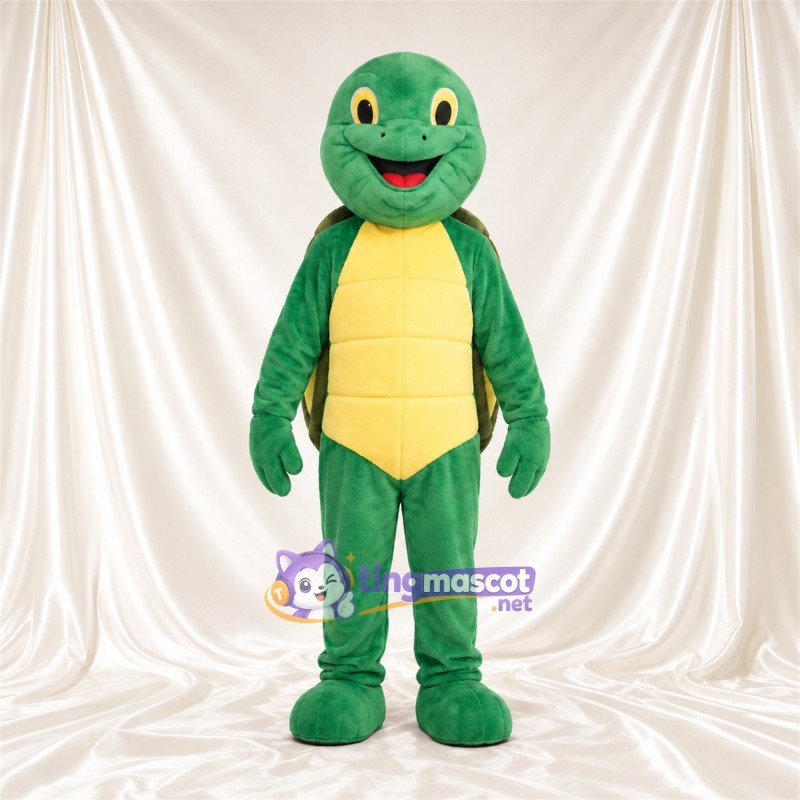 Green Turtle Mascot Costume - Yellow Segmented Belly and Smiling Face Green Turtle Mascot Costume - Yellow Segmented Belly and Smiling Face