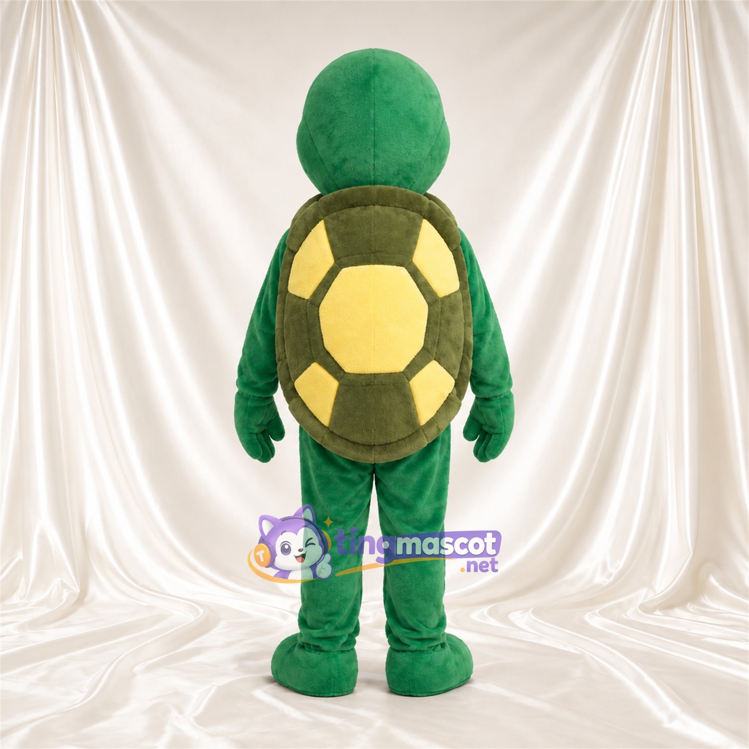 Green Turtle Mascot Costume - Yellow Segmented Belly and Smiling Face Green Turtle Mascot Costume - Yellow Segmented Belly and Smiling Face