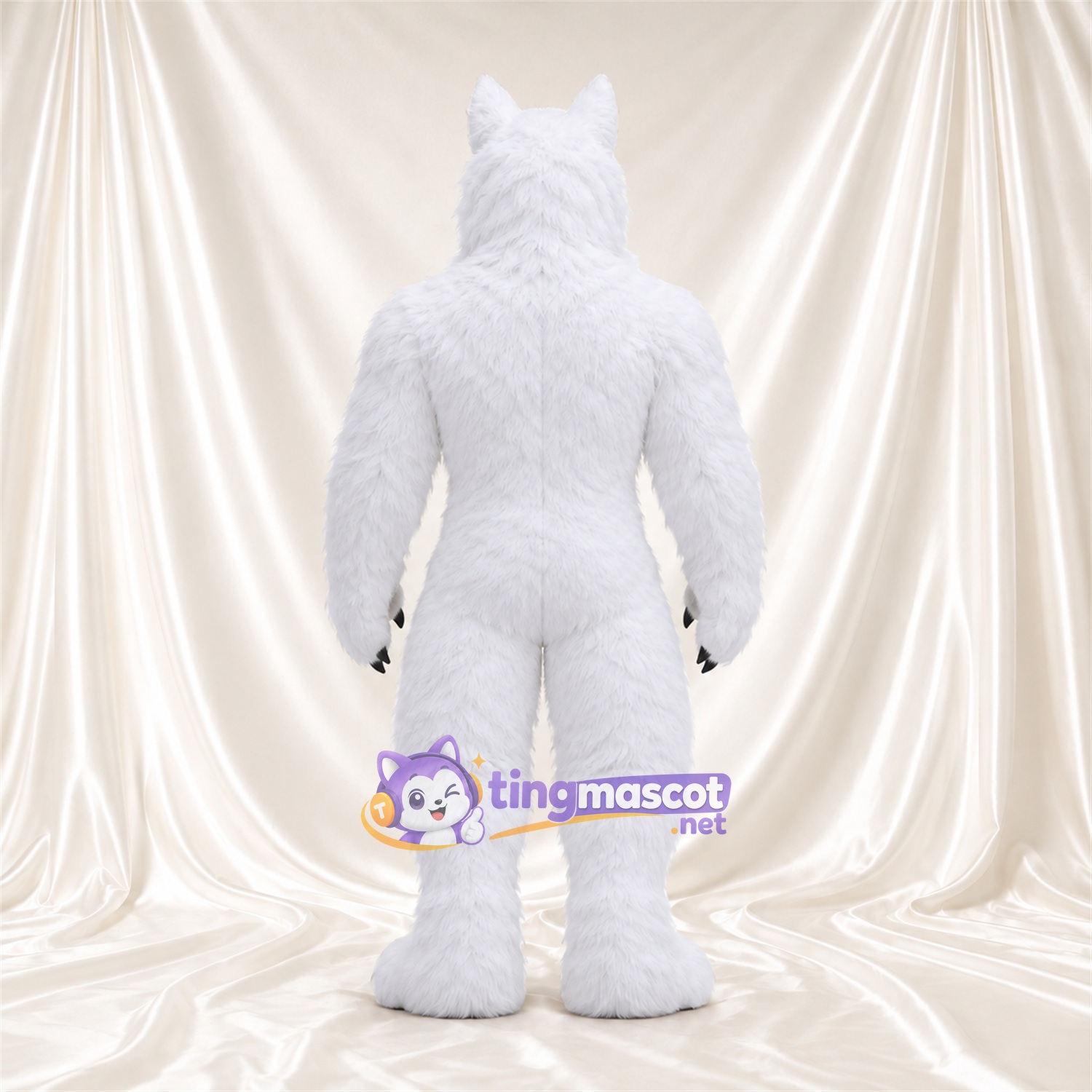 Costume de mascotte Loup – blanc – Corps musclé; Griffes (noir) Costume de mascotte Loup – blanc – Corps musclé; Griffes (noir)
