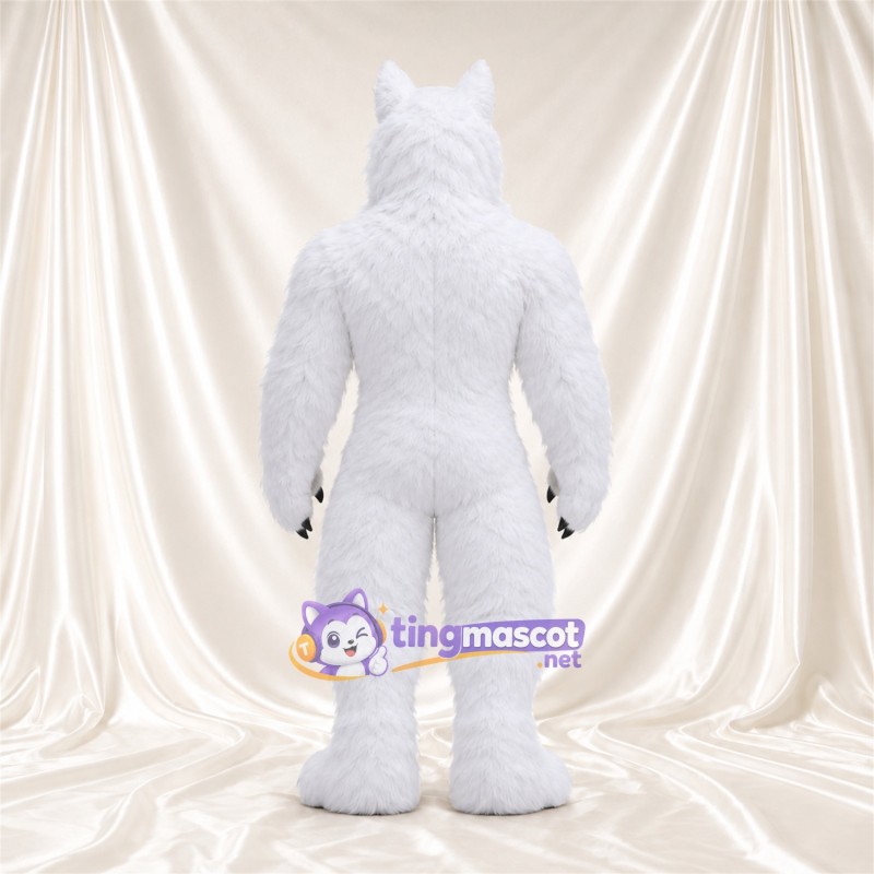 Costume de mascotte Loup – blanc – Corps musclé; Griffes (noir) Costume de mascotte Loup – blanc – Corps musclé; Griffes (noir)