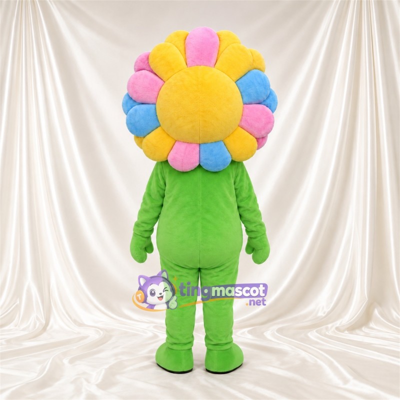 Maskottchenkostüm Blume – Regenbogenfarben – Gesicht (gelb); Körper (grün) Maskottchenkostüm Blume – Regenbogenfarben – Gesicht (gelb); Körper (grün)