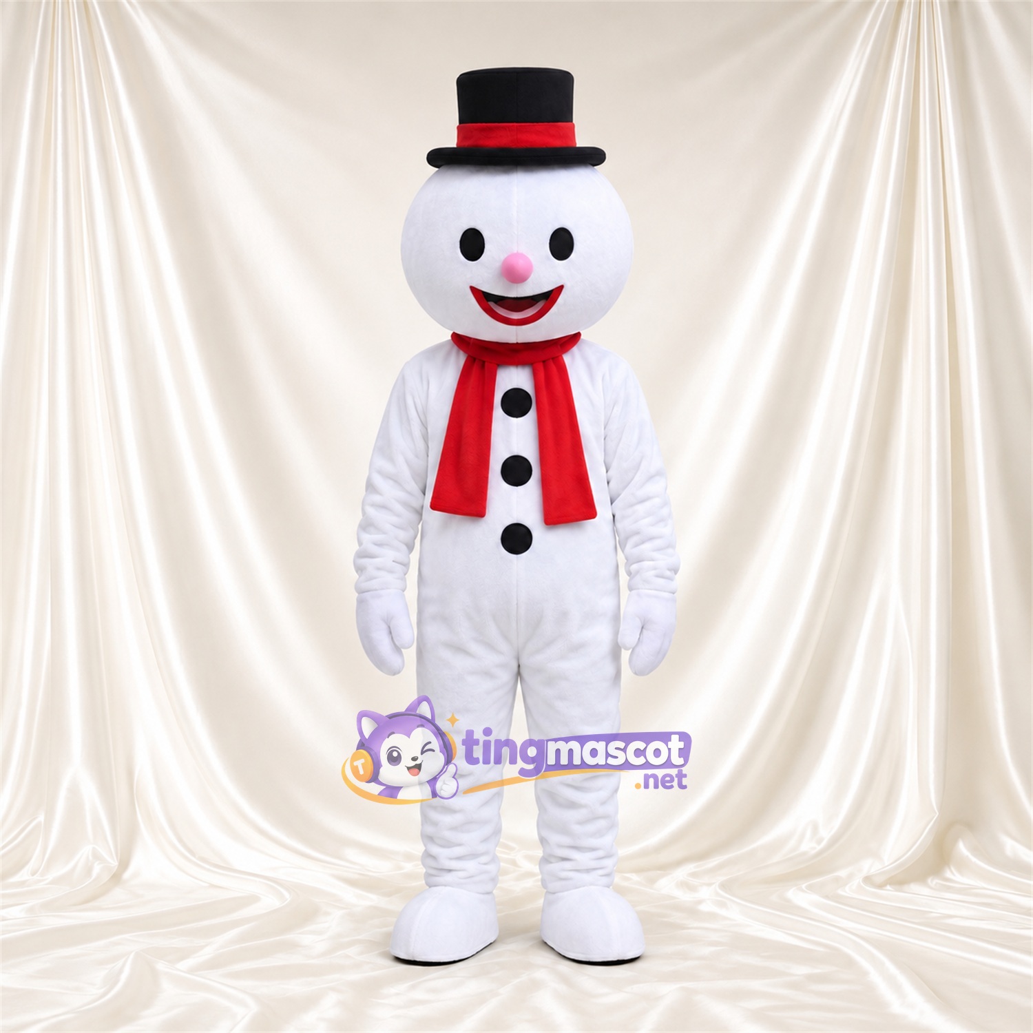 Costume de mascotte Bonhomme de neige – selon la photo – Chapeau (noir); Cou (rouge); Écharpe Costume de mascotte Bonhomme de neige – selon la photo – Chapeau (noir); Cou (rouge); Écharpe