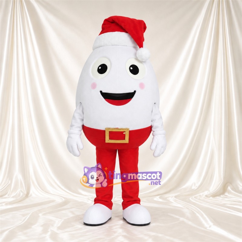 Maskottchenkostüm Ei – weiß – Weihnachtsmütze; Hose (rot) Maskottchenkostüm Ei – weiß – Weihnachtsmütze; Hose (rot)