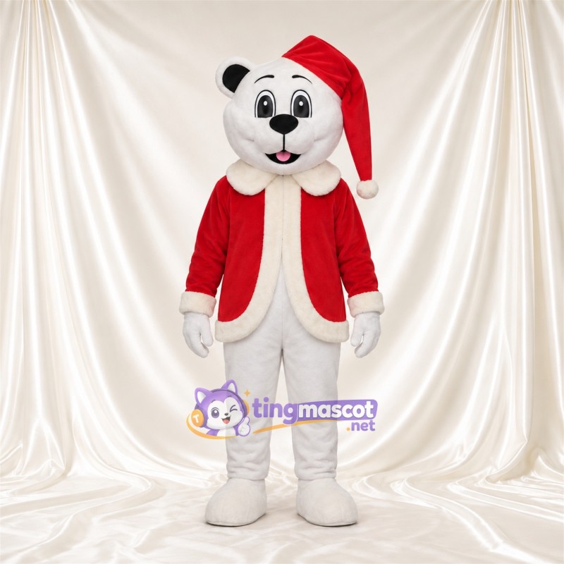 Maskottchenkostüm Bär – weiß – Jacke (rot); Hut Maskottchenkostüm Bär – weiß – Jacke (rot); Hut