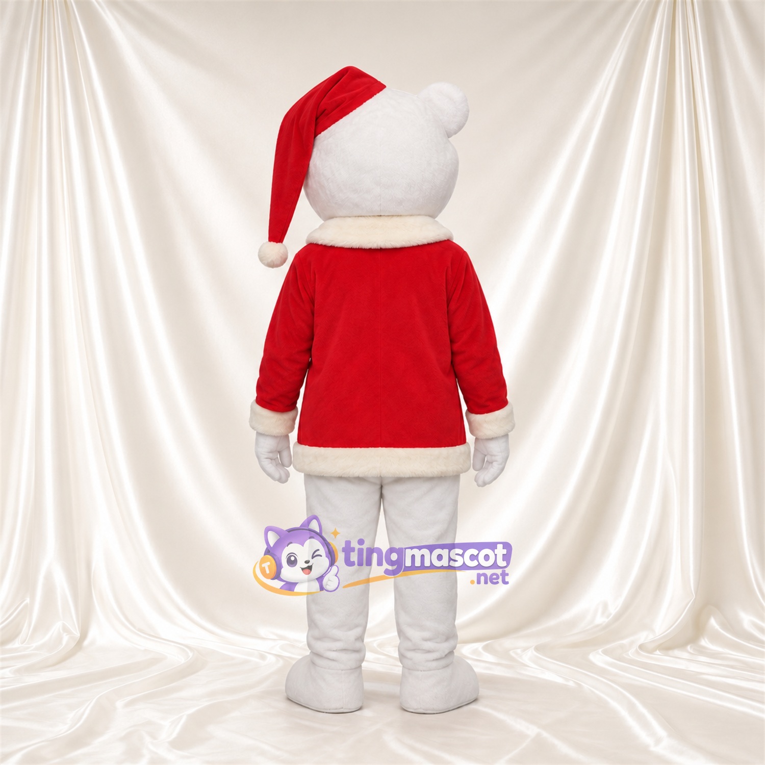 Maskottchenkostüm Bär – weiß – Jacke (rot); Hut Maskottchenkostüm Bär – weiß – Jacke (rot); Hut