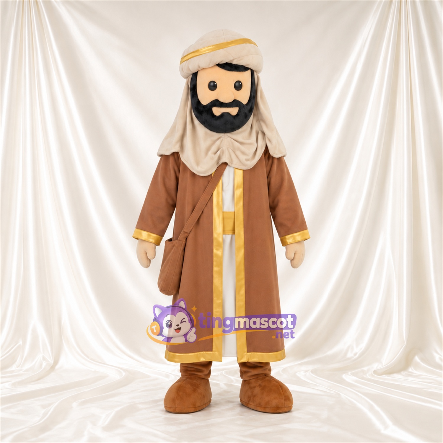 Maskottchenkostüm Bärtiger Reisender – wie abgebildet – Kopftuch (creme); Robe (braun) Maskottchenkostüm Bärtiger Reisender – wie abgebildet – Kopftuch (creme); Robe (braun)