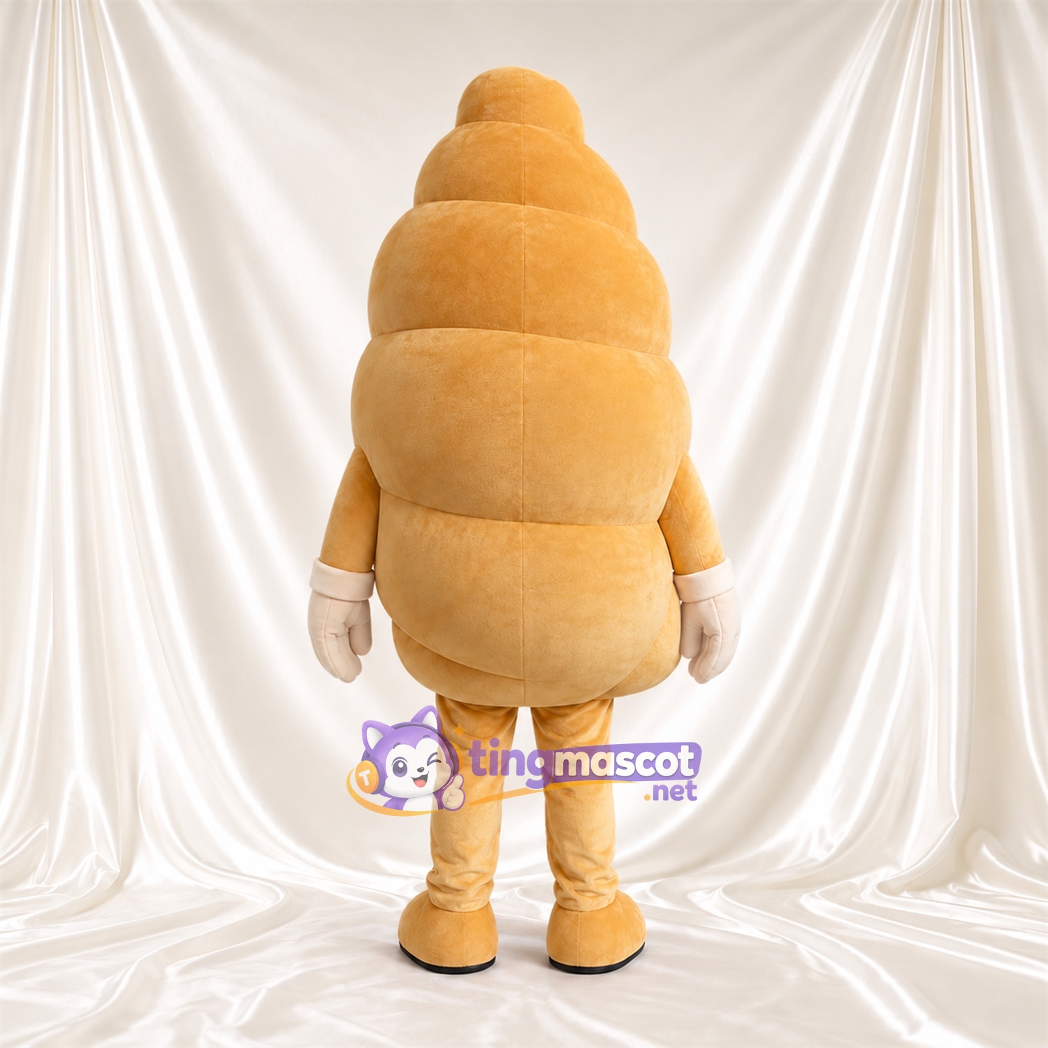 Maskottchenkostüm Croissant – goldfarben – Lächelndes Gesicht; Handschuhe (weiß) Maskottchenkostüm Croissant – goldfarben – Lächelndes Gesicht; Handschuhe (weiß)