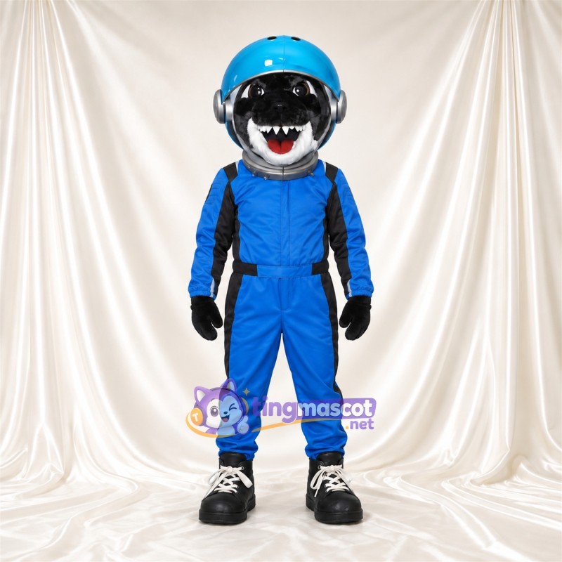 Black Shark Astronaut Mascot Costume - Blue Space Suit and Helmet Black Shark Astronaut Mascot Costume - Blue Space Suit and Helmet