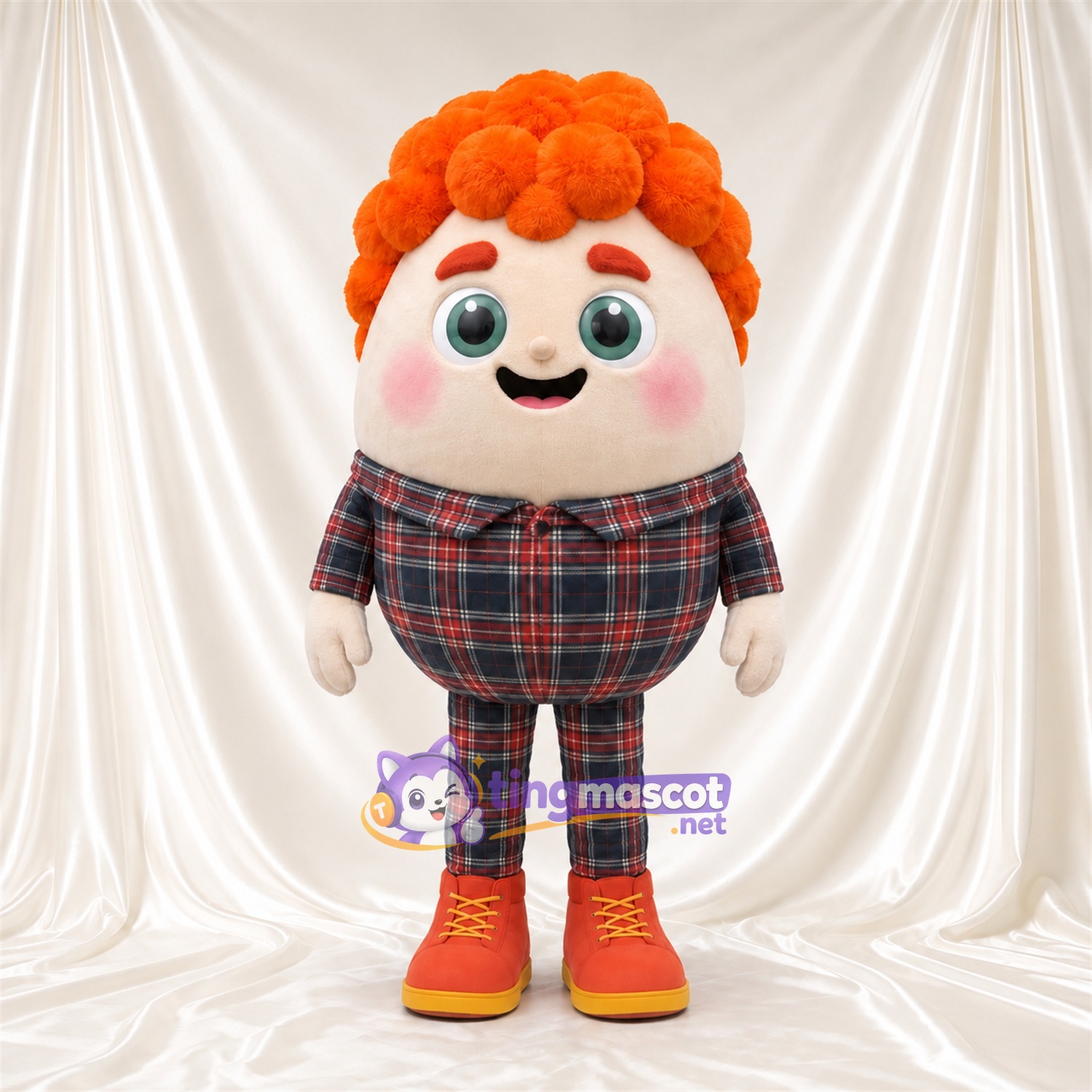 Maskottchenkostüm Jungenfigur – wie abgebildet – Haare (orange, lockig); Anzug (kariert) Maskottchenkostüm Jungenfigur – wie abgebildet – Haare (orange, lockig); Anzug (kariert)