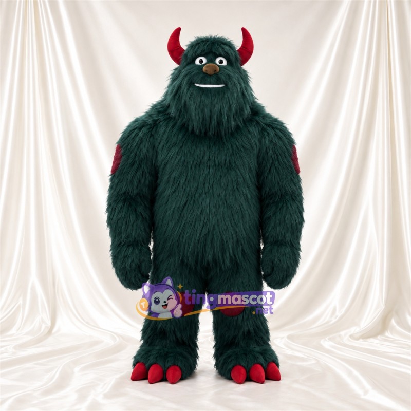 Maskottchenkostüm Monster – grün – Hörner (rot); Krallen (rot) Maskottchenkostüm Monster – grün – Hörner (rot); Krallen (rot)