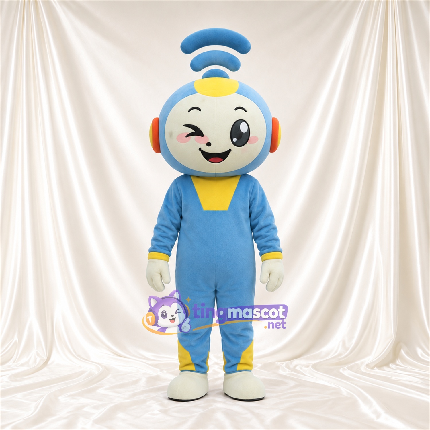 Blue Robot Character Mascot Costume - Wireless Signal Headpiece Blue Robot Character Mascot Costume - Wireless Signal Headpiece