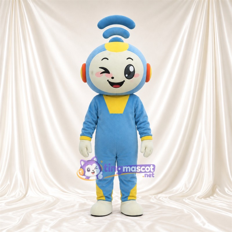 Blue Robot Character Mascot Costume - Wireless Signal Headpiece Blue Robot Character Mascot Costume - Wireless Signal Headpiece