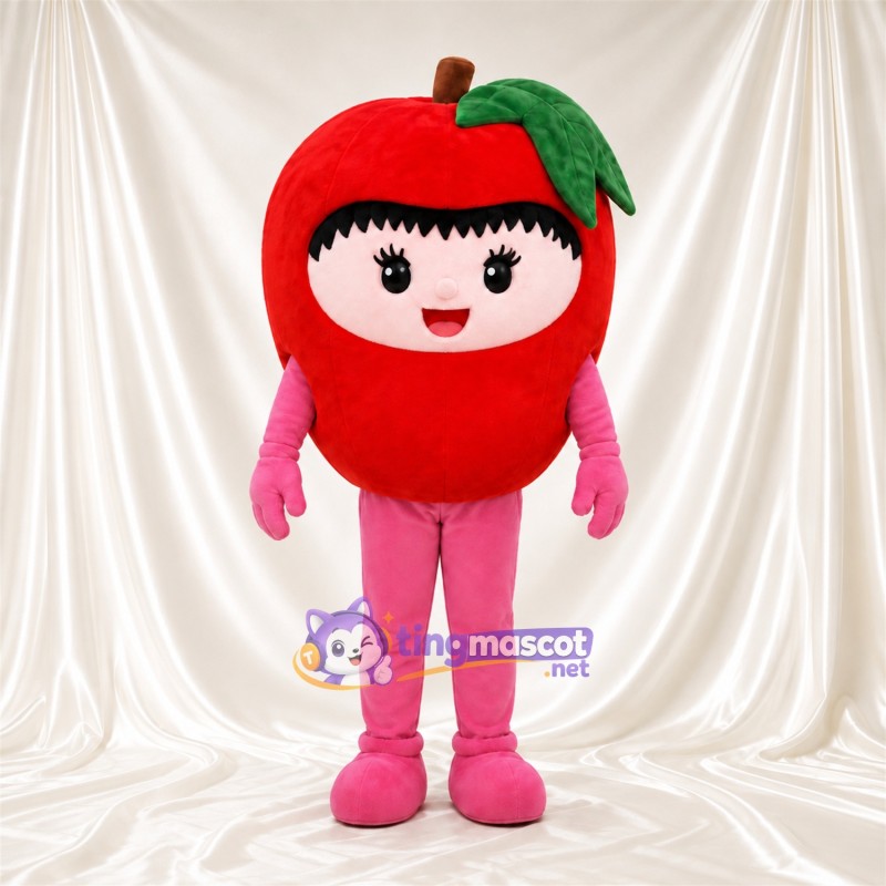 Apple Girl Mascot Costume - Red Fruit Hood and Pink Limbs Apple Girl Mascot Costume - Red Fruit Hood and Pink Limbs