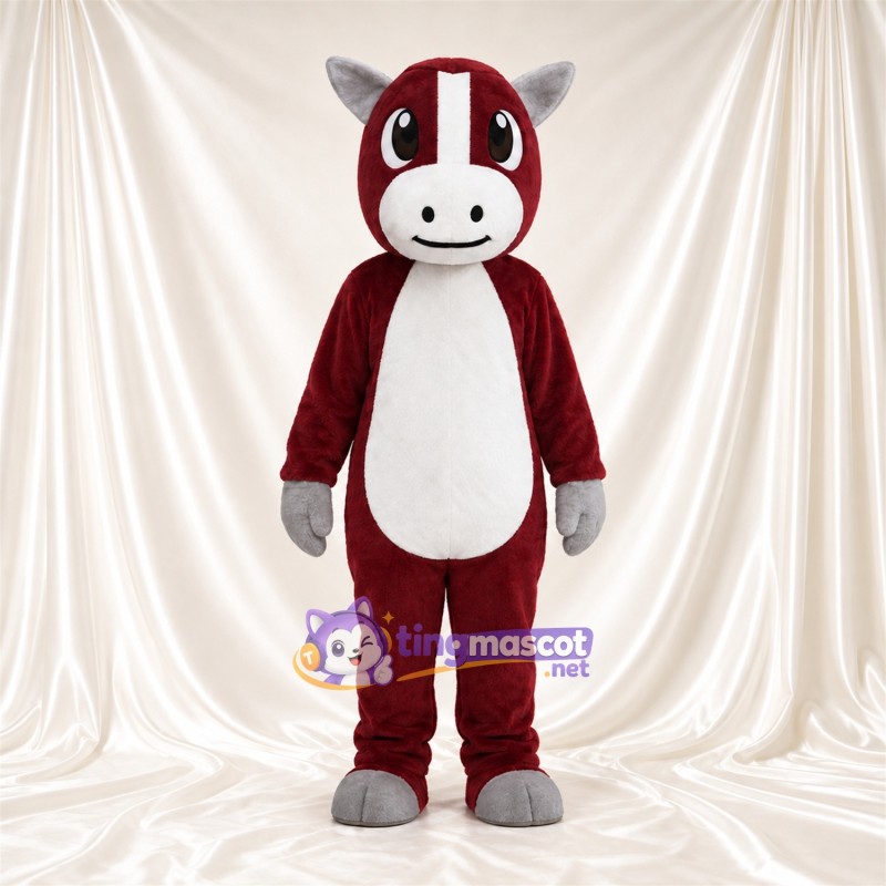 Costume de mascotte Cheval – bordeaux – Ventre (blanc); Sabots (gris) Costume de mascotte Cheval – bordeaux – Ventre (blanc); Sabots (gris)