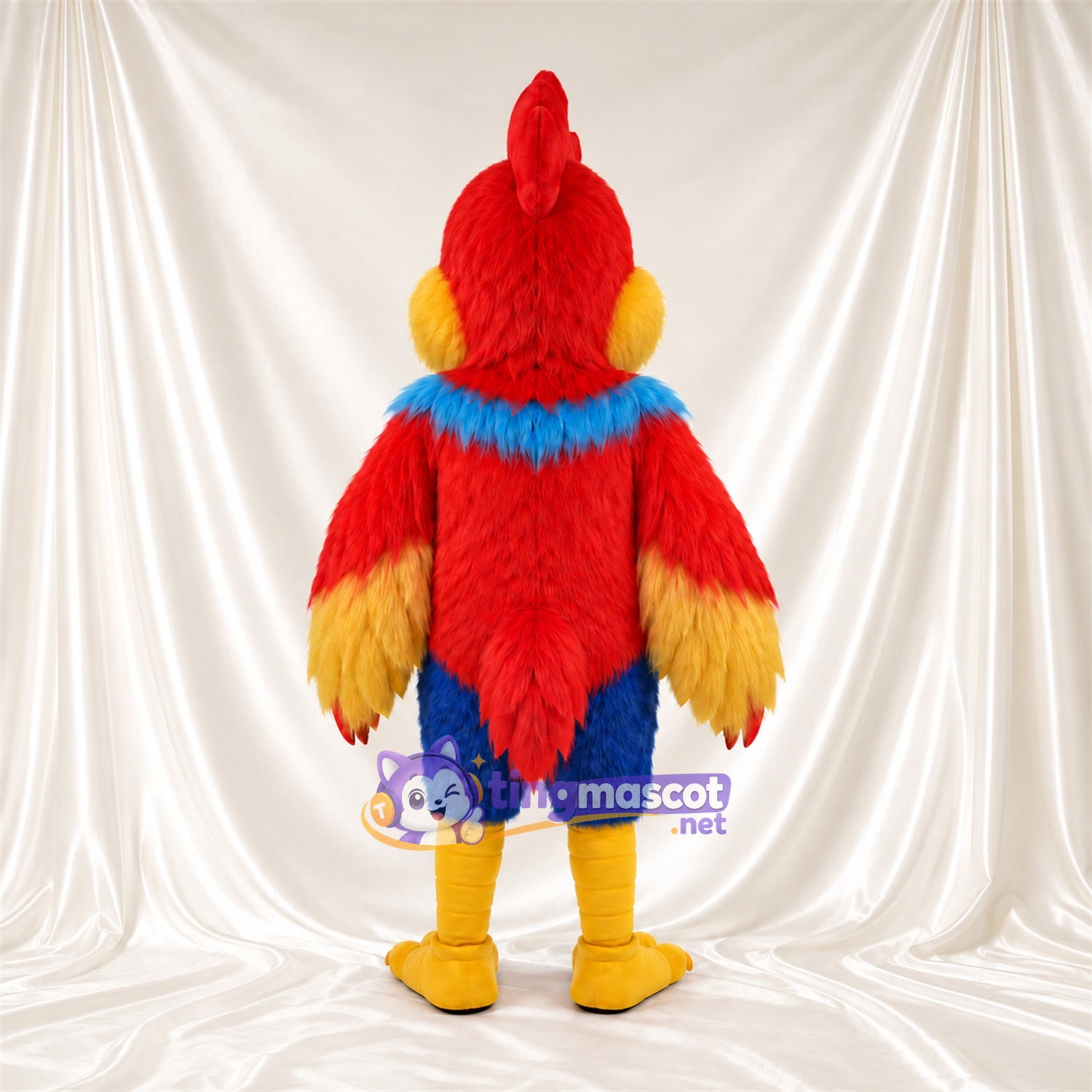 Colorful Rooster Mascot Costume - Red Crest and Blue Chest Feathers Colorful Rooster Mascot Costume - Red Crest and Blue Chest Feathers