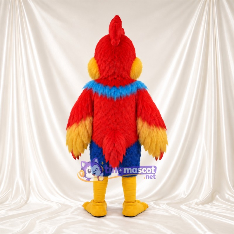 Colorful Rooster Mascot Costume - Red Crest and Blue Chest Feathers Colorful Rooster Mascot Costume - Red Crest and Blue Chest Feathers