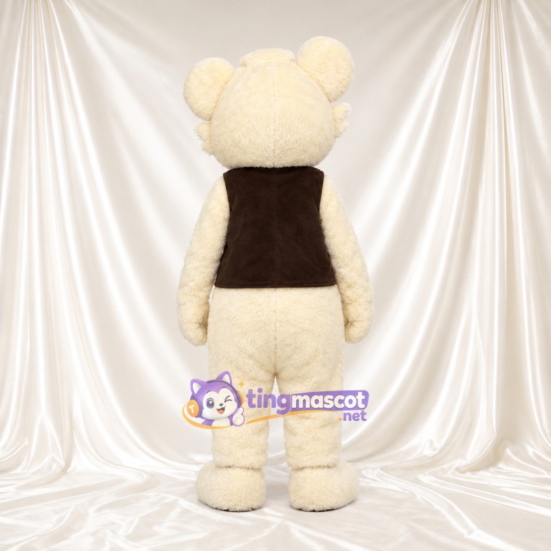 Costume de mascotte Souris – blanc – Gilet (marron); Yeux (bleu) Costume de mascotte Souris – blanc – Gilet (marron); Yeux (bleu)