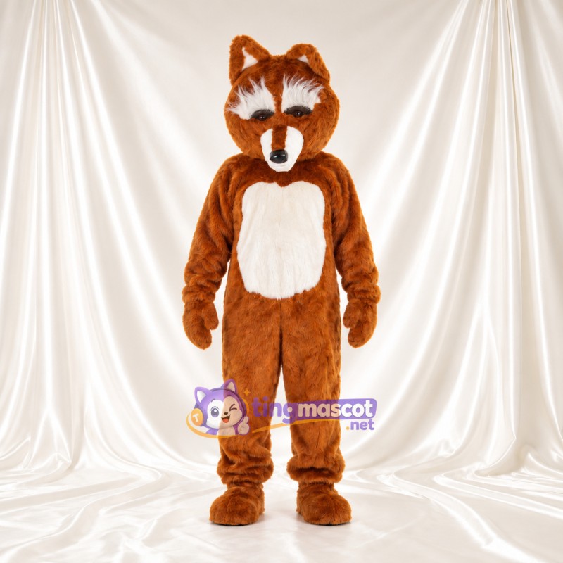 Costume de mascotte Loup – marron – Ventre (blanc, blanc)
