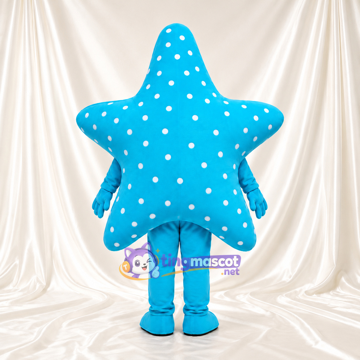 Blue Starfish Mascot Costume - White Spots and Smiling Face Blue Starfish Mascot Costume - White Spots and Smiling Face