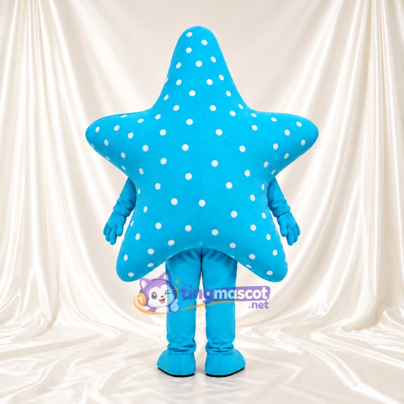Blue Starfish Mascot Costume - White Spots and Smiling Face Blue Starfish Mascot Costume - White Spots and Smiling Face