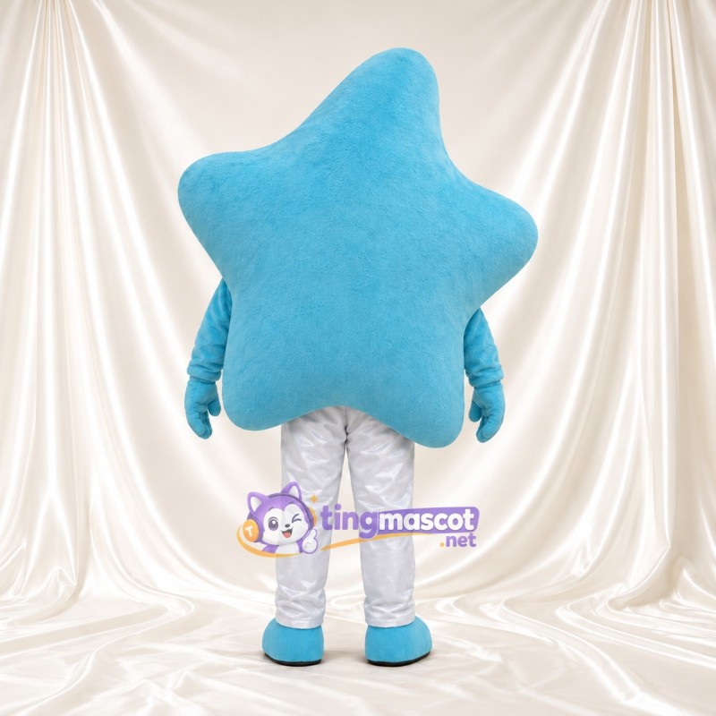 Costume de mascotte Étoile – bleu – Pantalon (blanc); Visage souriant Costume de mascotte Étoile – bleu – Pantalon (blanc); Visage souriant