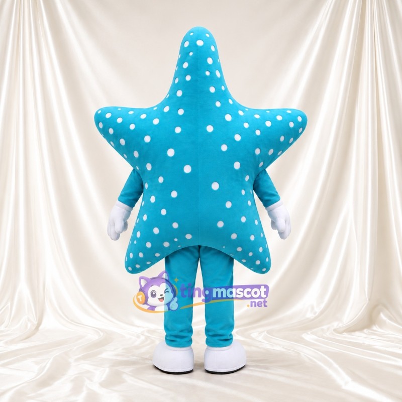 Blue Starfish Mascot Costume - White Dots and White Gloves Blue Starfish Mascot Costume - White Dots and White Gloves