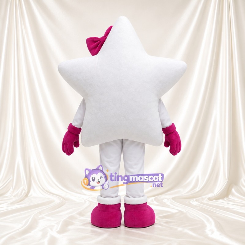 Costume de mascotte Étoile – blanc – Nœud (rose); Bottes (rose) Costume de mascotte Étoile – blanc – Nœud (rose); Bottes (rose)
