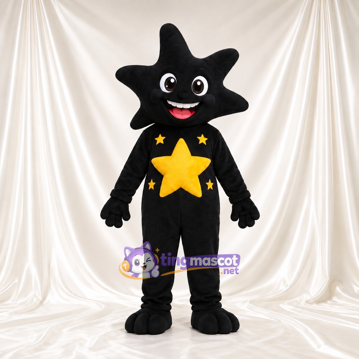 Black Star Character Mascot Costume - Yellow Chest Stars Black Star Character Mascot Costume - Yellow Chest Stars