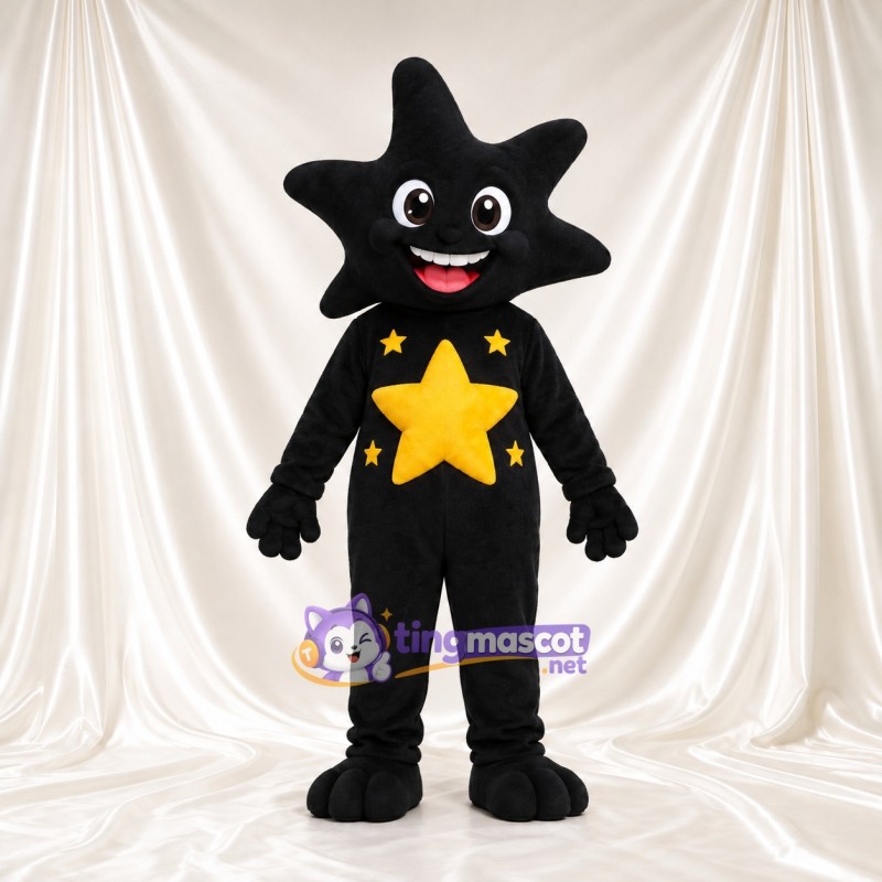 Black Star Character Mascot Costume - Yellow Chest Stars Black Star Character Mascot Costume - Yellow Chest Stars