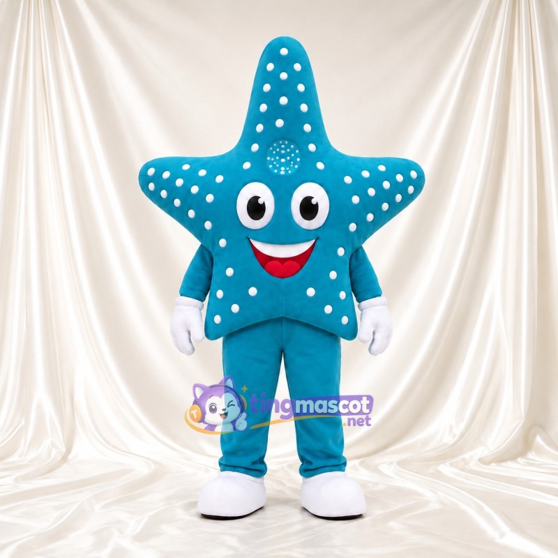 Blue Starfish Mascot Costume - White Spots and White Shoes Blue Starfish Mascot Costume - White Spots and White Shoes