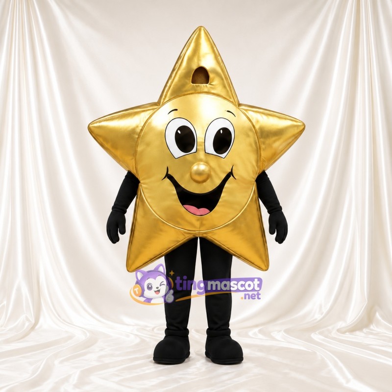 Costume de mascotte Étoile – doré – Visage souriant; Membres (noir) Costume de mascotte Étoile – doré – Visage souriant; Membres (noir)