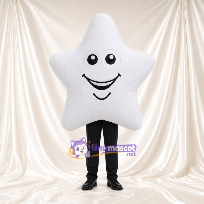 Costume de mascotte Étoile – blanc – Visage souriant; Jambes (noir) Costume de mascotte Étoile – blanc – Visage souriant; Jambes (noir)