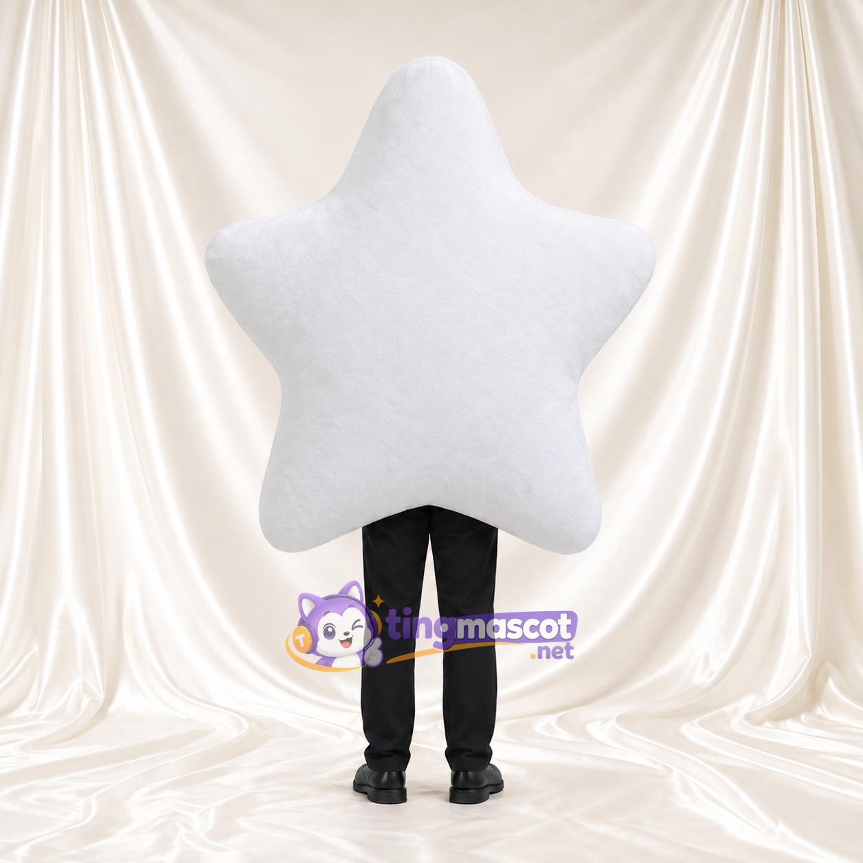 Costume de mascotte Étoile – blanc – Visage souriant; Jambes (noir)