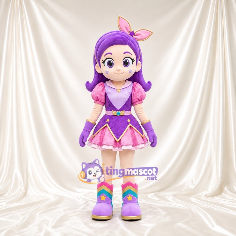 Costume de mascotte Fille – violet – Étoile (rose); Robe; Bottes (multicolore)