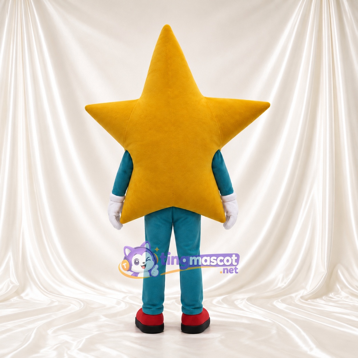 Costume de mascotte Étoile – doré – Membres (bleu canard); Chaussures (rouge)