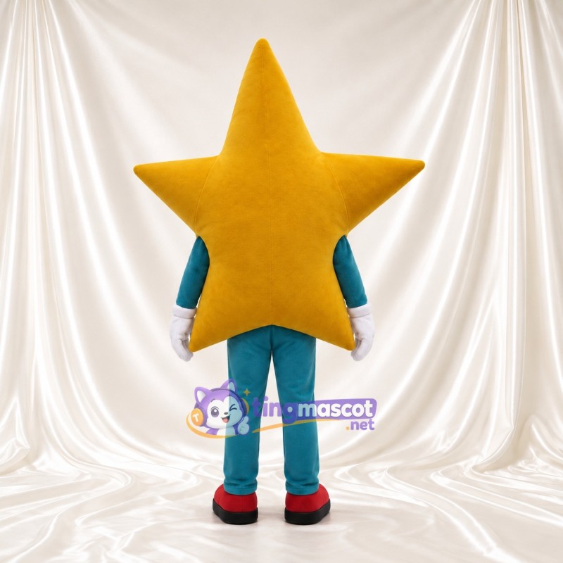 Costume de mascotte Étoile – doré – Membres (bleu canard); Chaussures (rouge)