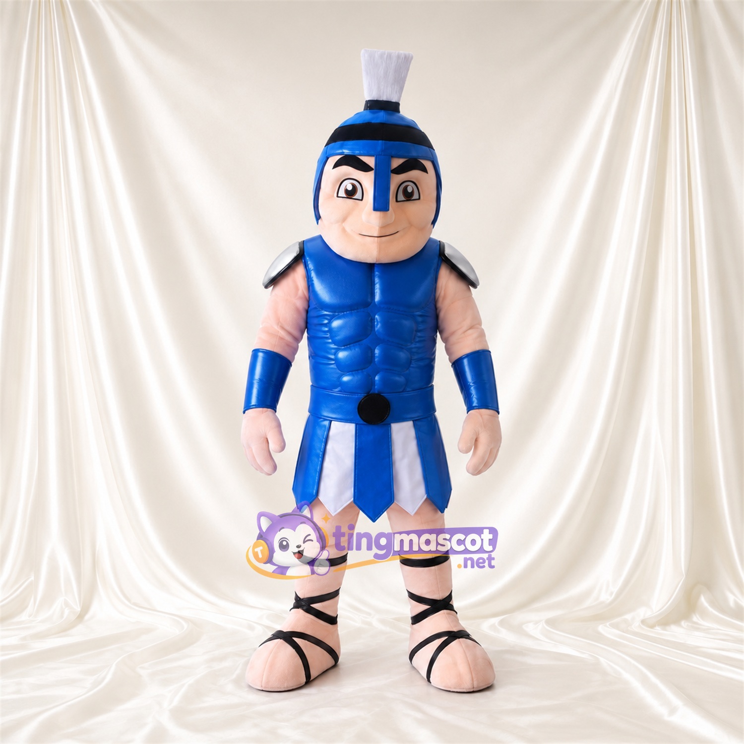 Costume de mascotte Guerrier romain – selon la photo – Armure (bleu); Plumet (blanc)
