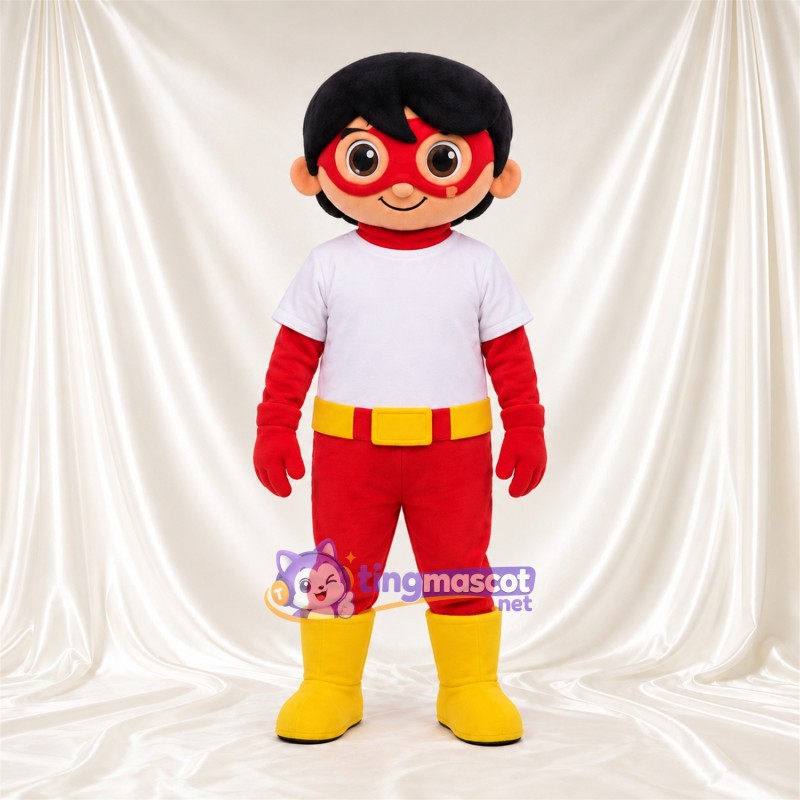Superhero Boy Mascot Costume - Red Eye Mask and Yellow Boots Superhero Boy Mascot Costume - Red Eye Mask and Yellow Boots