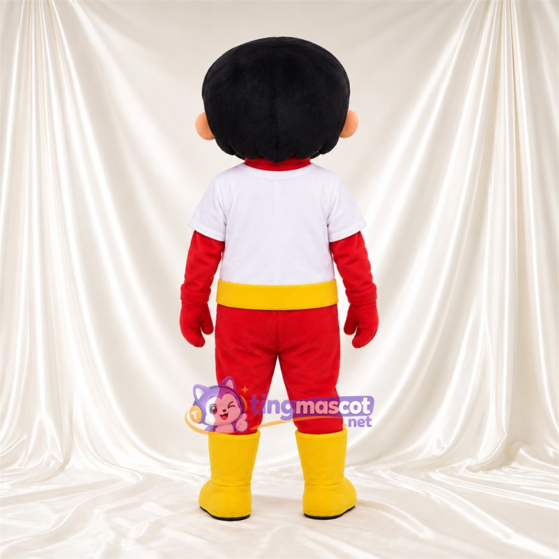Superhero Boy Mascot Costume - Red Eye Mask and Yellow Boots Superhero Boy Mascot Costume - Red Eye Mask and Yellow Boots